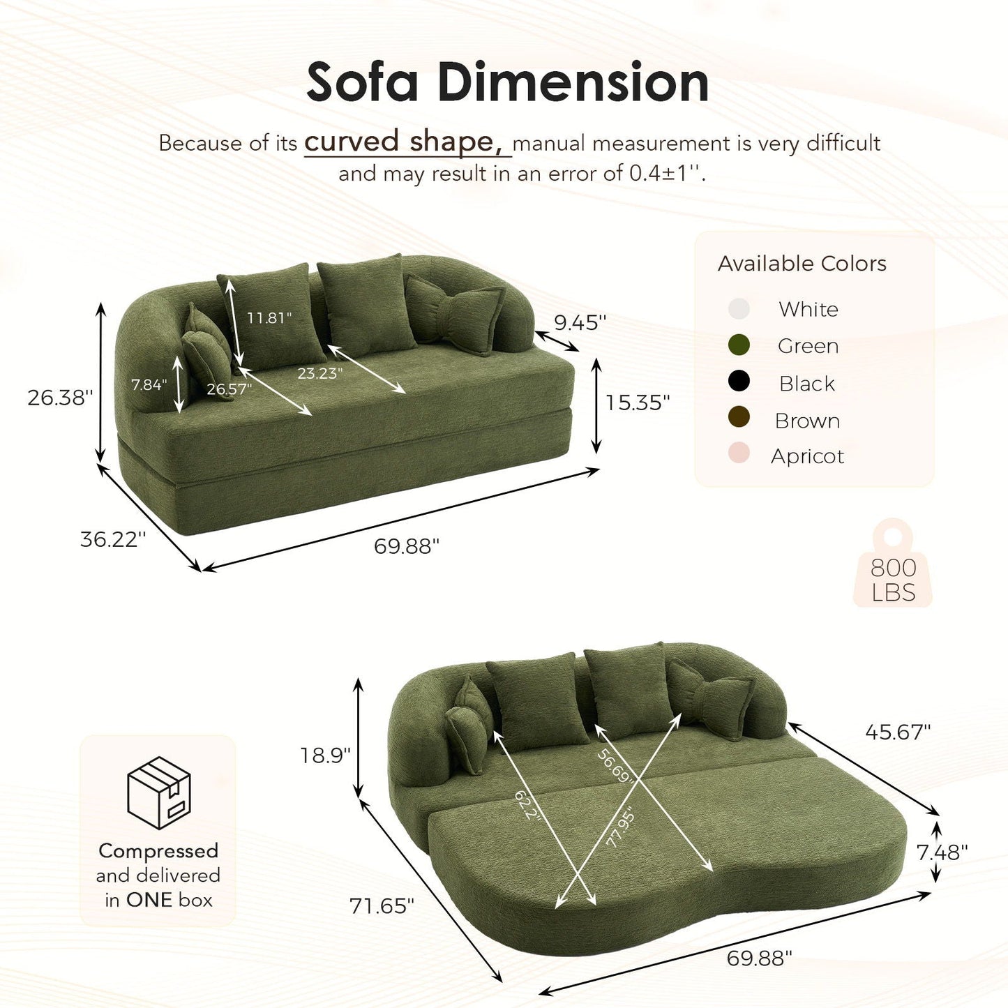 Foldable Sofa Bed, Boneless Couch Convertible Sleeper With 4 Pillows Home Essentials