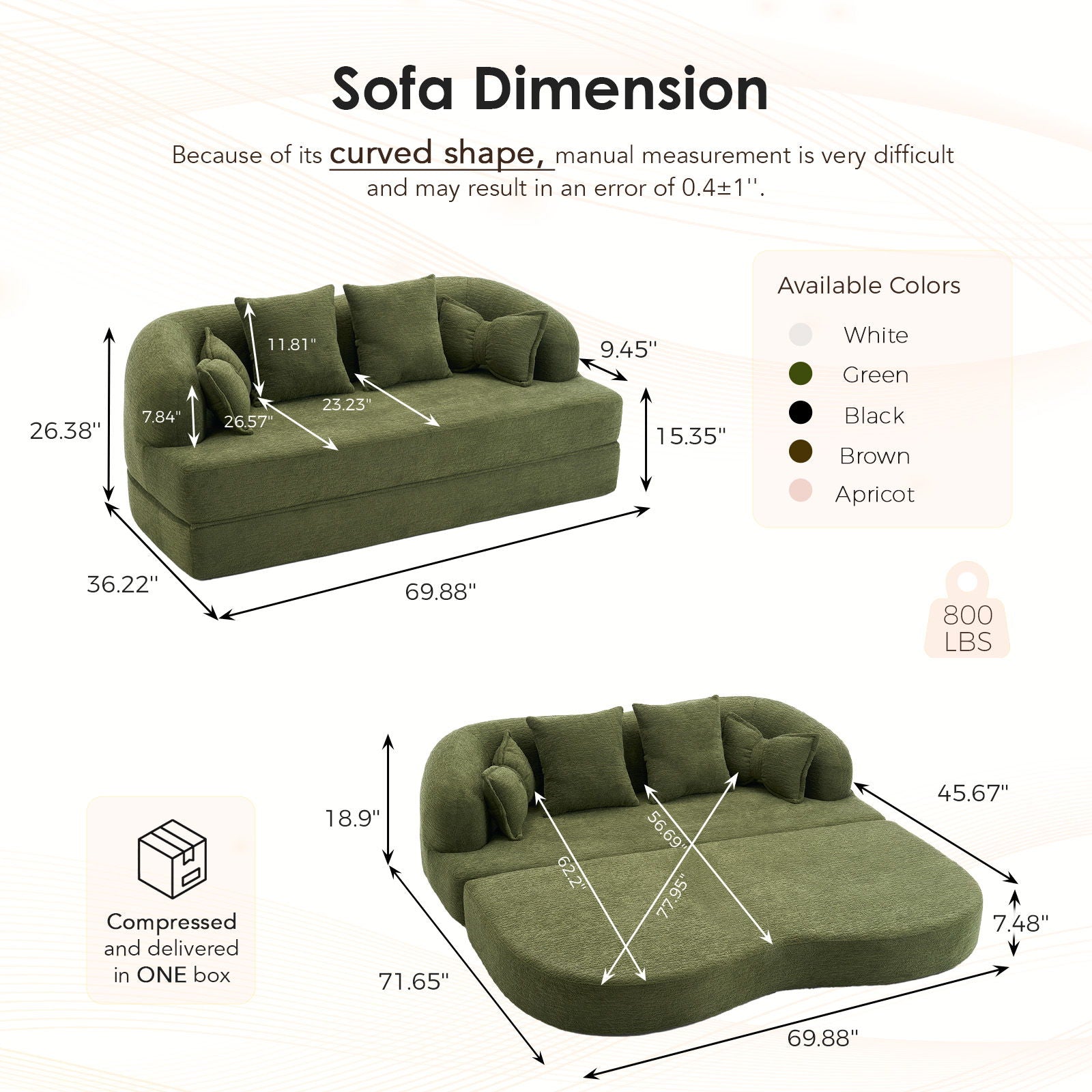 Foldable Sofa Bed, Boneless Couch Convertible Sleeper With 4 Pillows Home Essentials