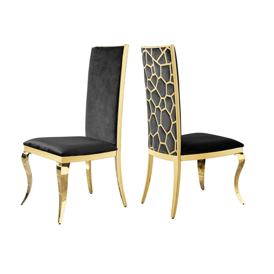 Dining Chair (Set of 2) With Unique Backrest Stainless Steel Legs - Gold Home Essentials