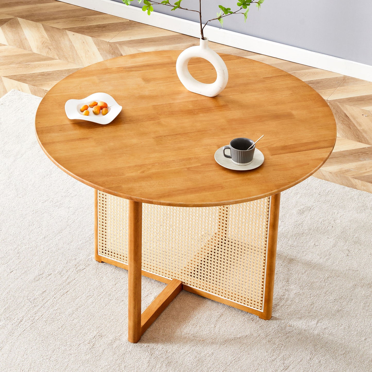 Chinese Countryside Retro Solid Wood Round Table, Simple Modern Imitation Rattan Table - Wood Home Essentials