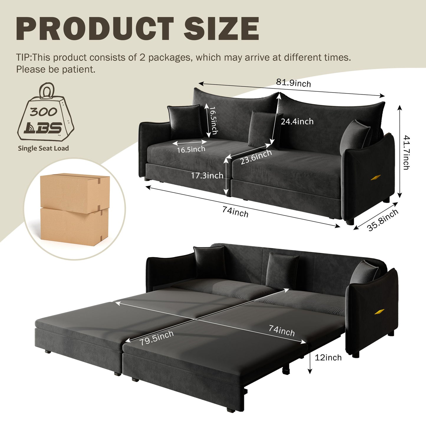 King Pull Out Sofa Bed, 3-In-1 Convertible Bed With 3 Pillows Home Essentials