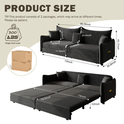 King Pull Out Sofa Bed, 3-In-1 Convertible Bed With 3 Pillows Home Essentials