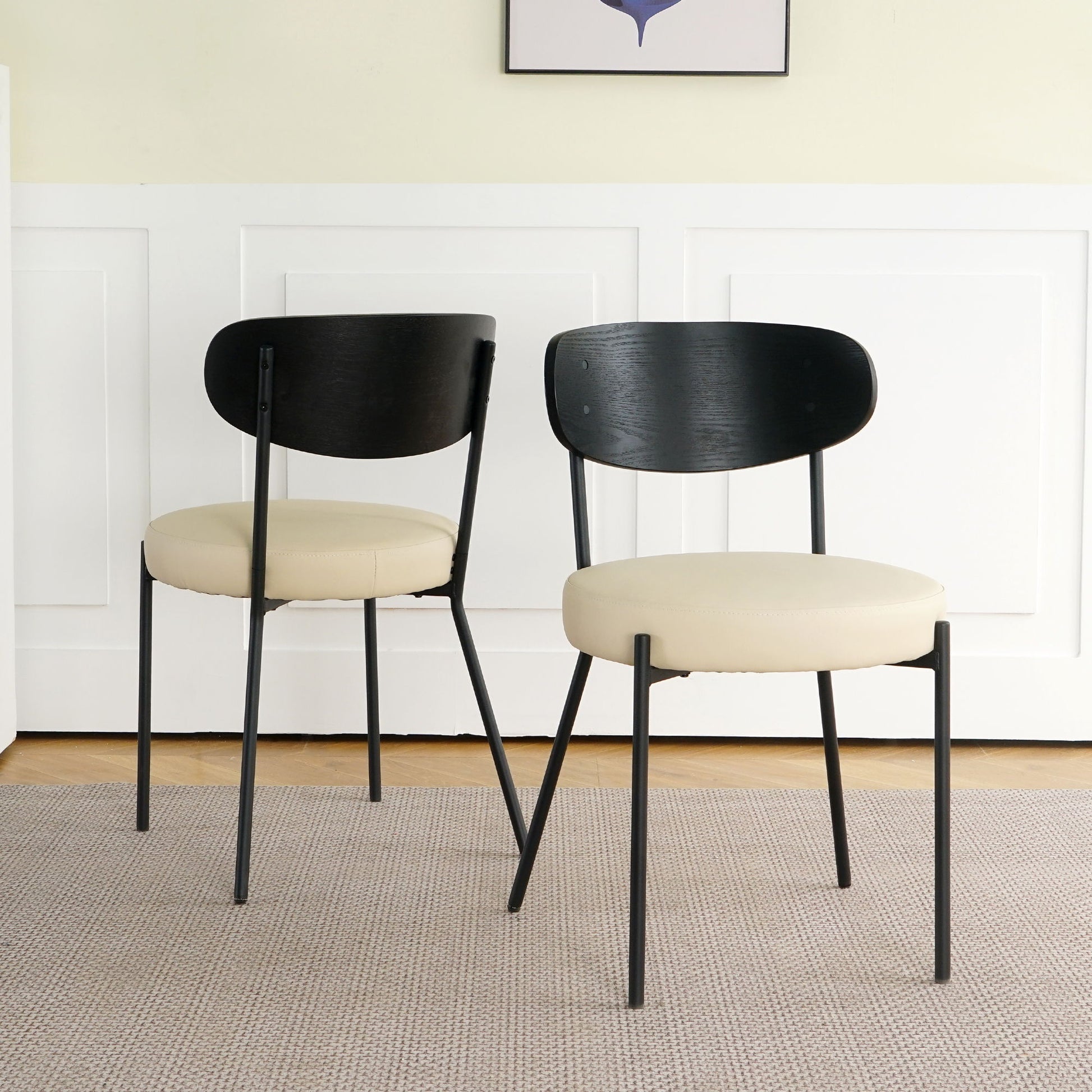 Modern Bentwood Dining Chair, Metal Legs, Ash Veneer Back, (Set of 2) - Cream Home Essentials