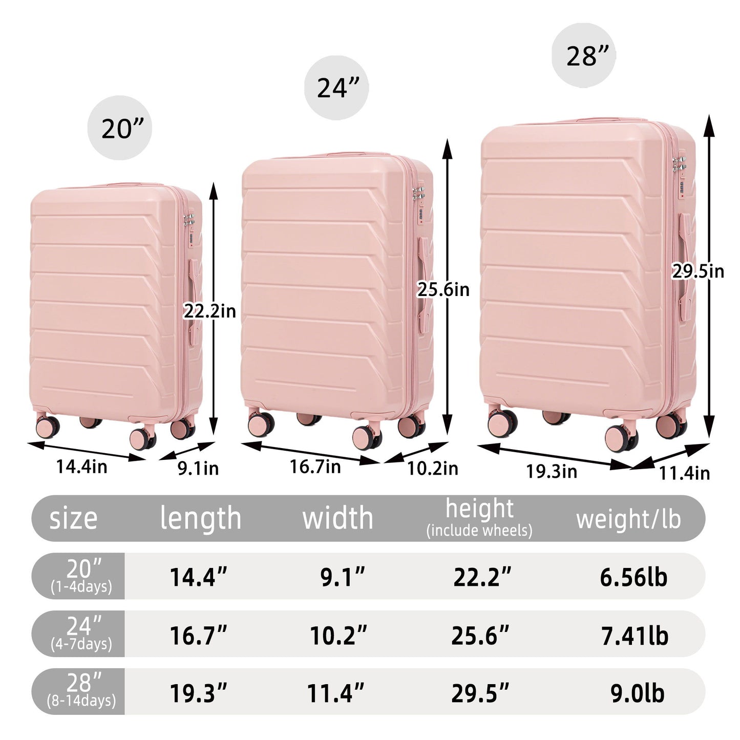 3 Pieces Set 20" / 24" / 28" Spinner Wheel Luggage With Combination Lock Daily Nest