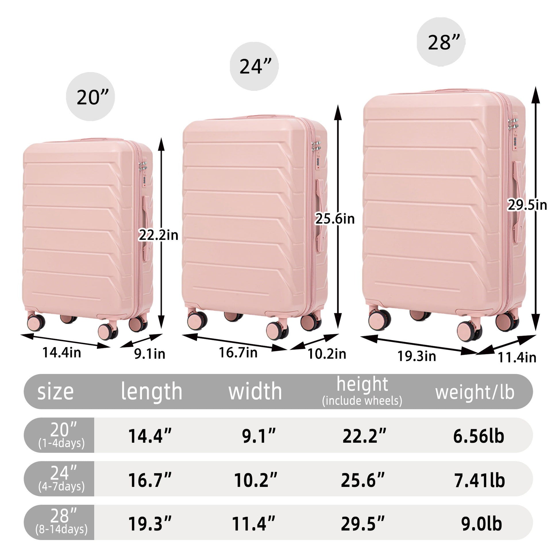 3 Pieces Set 20" / 24" / 28" Spinner Wheel Luggage With Combination Lock Daily Nest