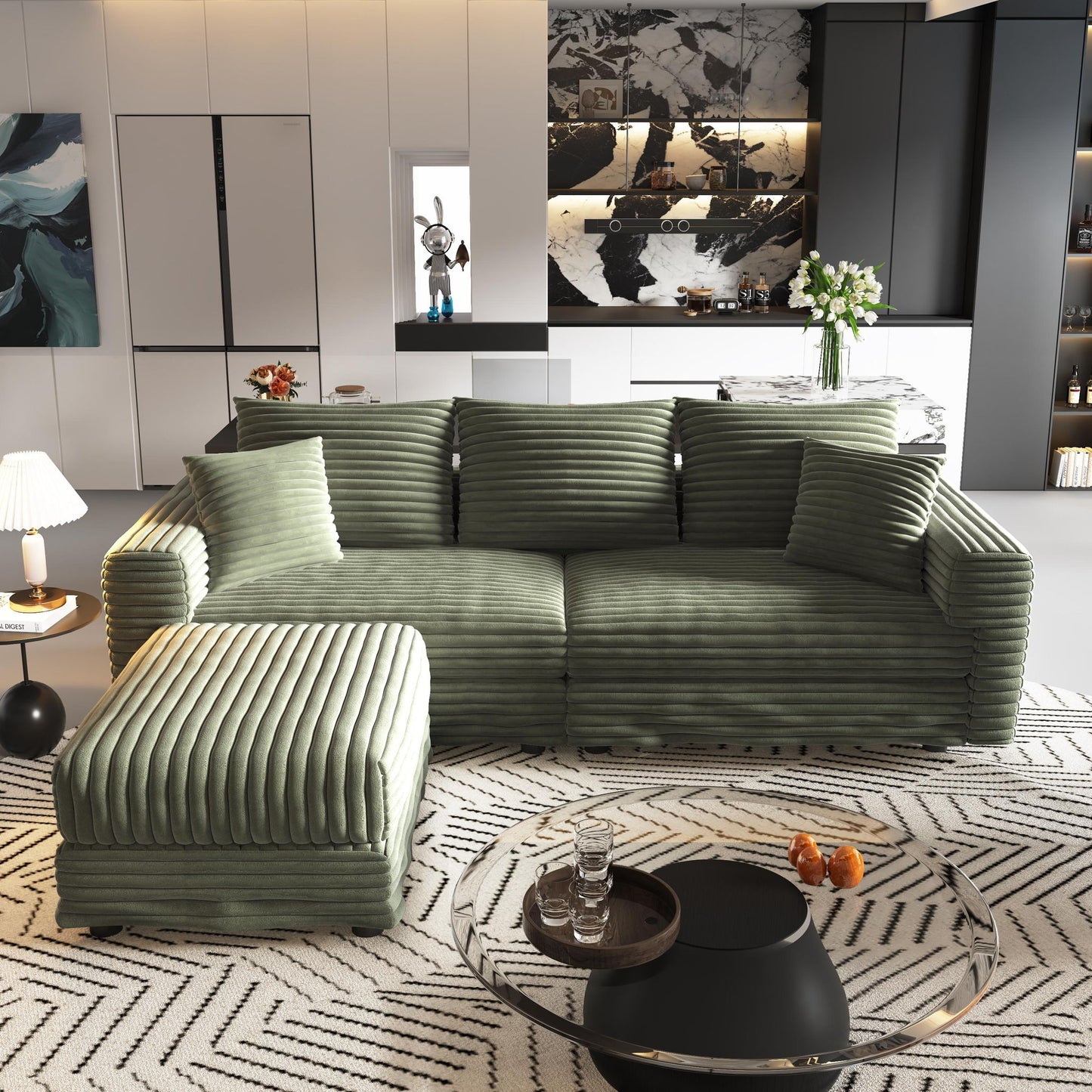 Convertible Deep Seat Sofa With Soft Pillows And Ottomans Home Essentials