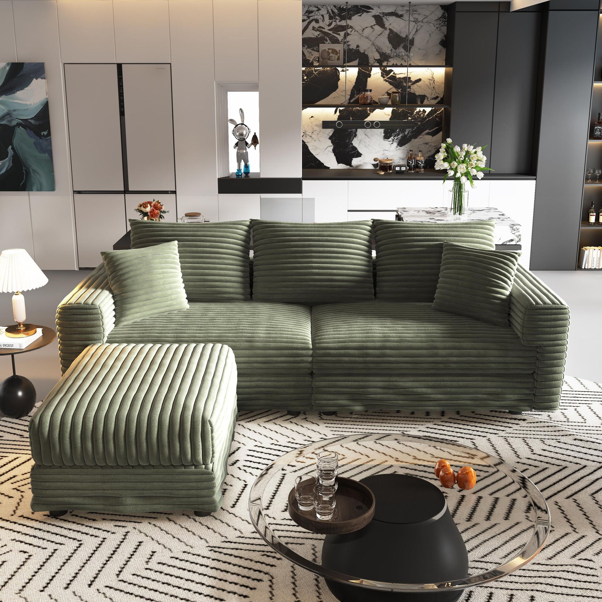 Convertible Deep Seat Sofa With Soft Pillows And Ottomans Home Essentials