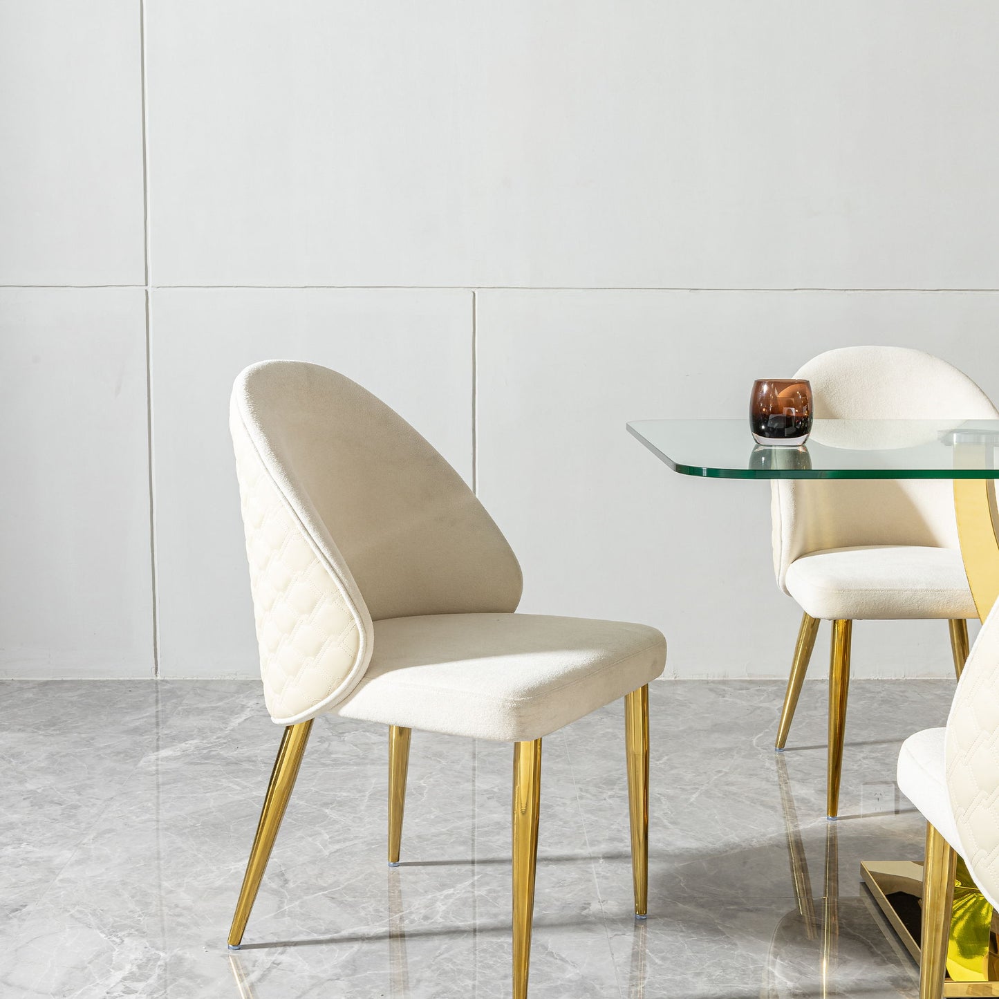 2 Pieces Contemporary Stainless Steel Dining Chair With Upholstery And Leather Backrest - Gold Home Essentials