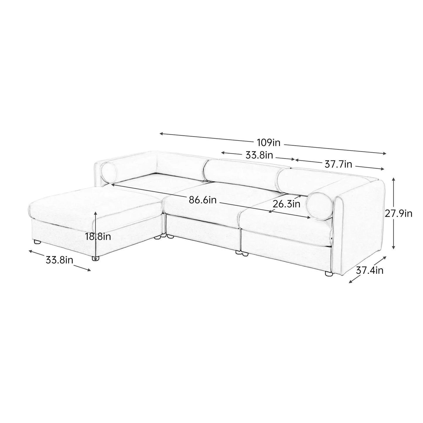 Contemporary Elegant White Chenille Sofa With Storage And Ottoman Home Essentials