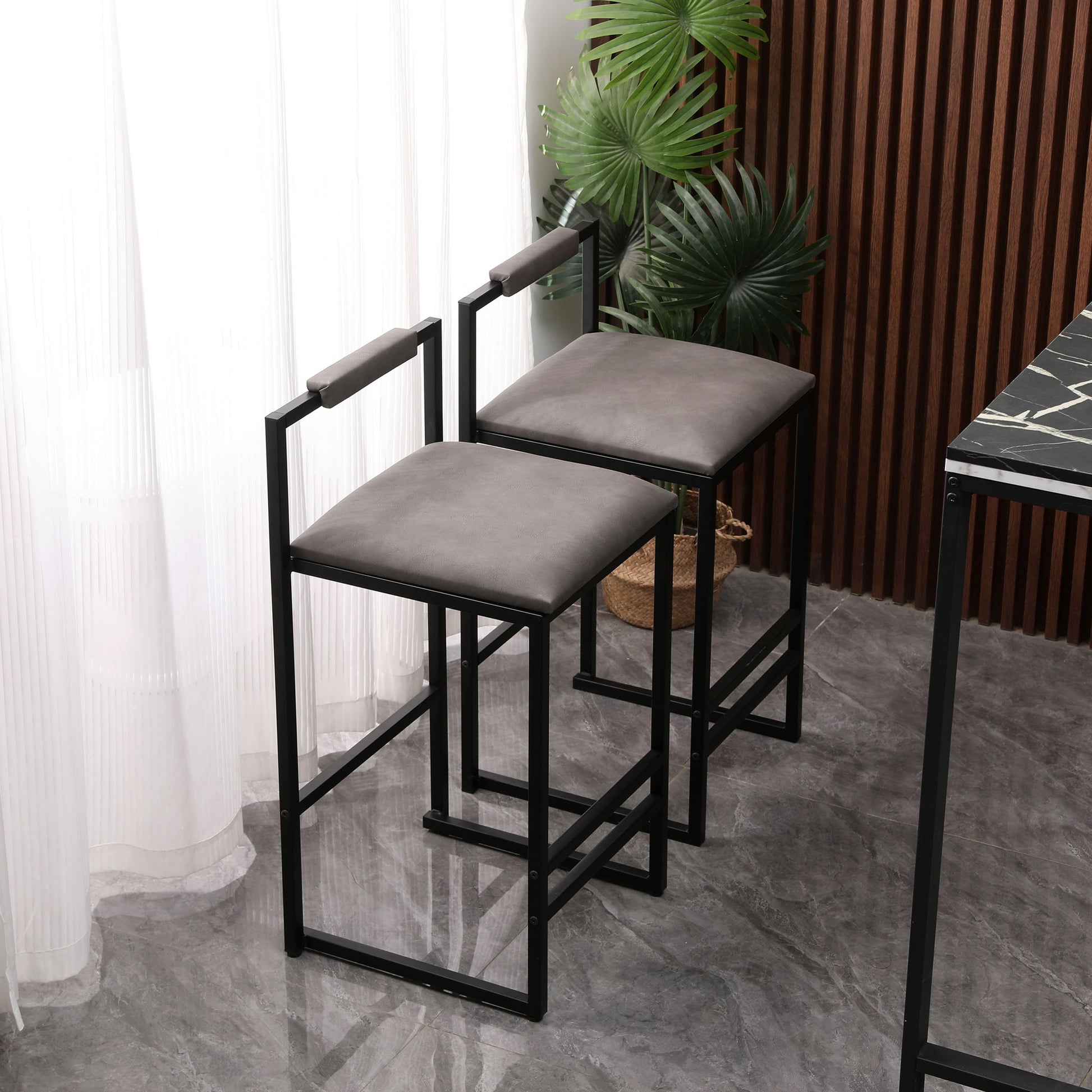 Elegant Bar Stool Set With Backrest And Footrest, Counter Height (Set of 2) Home Essentials