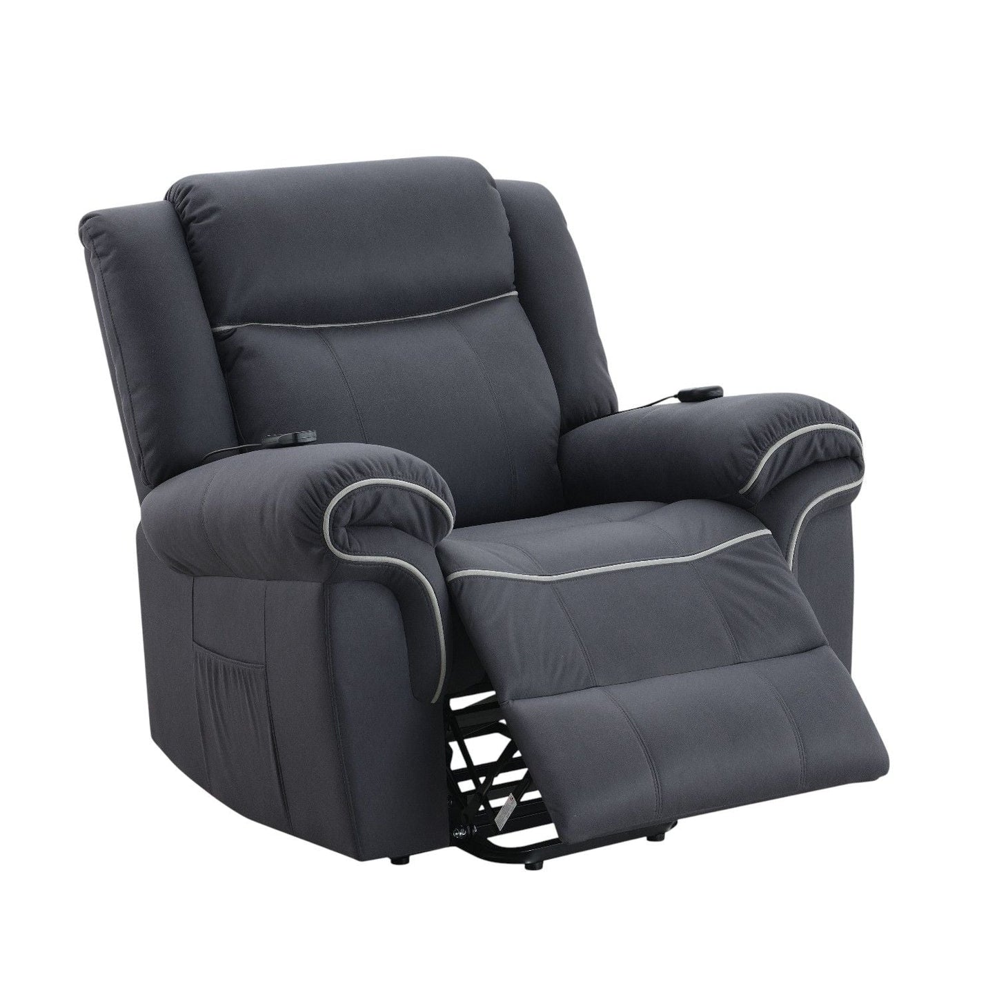Domana - Polished Microfiber Power Nirion Recliner With Lift Heating Massage Chair - Dark Blue Acme