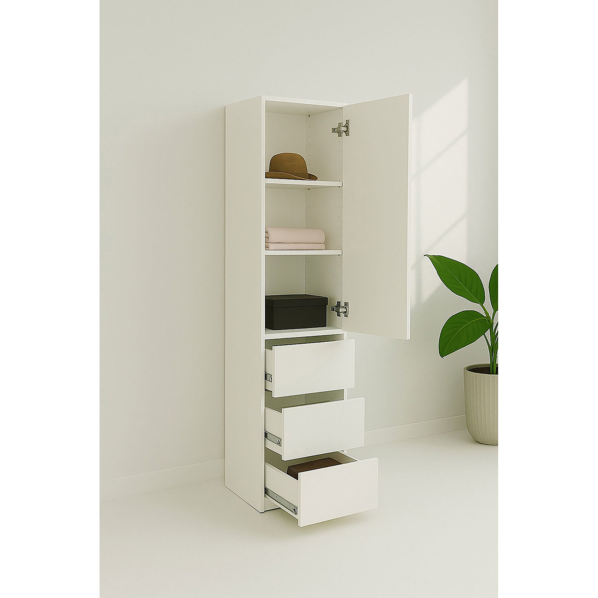 Elise - Modular Wood Closet System With Mirror For Custom Storage Solutions - White Home Essentials