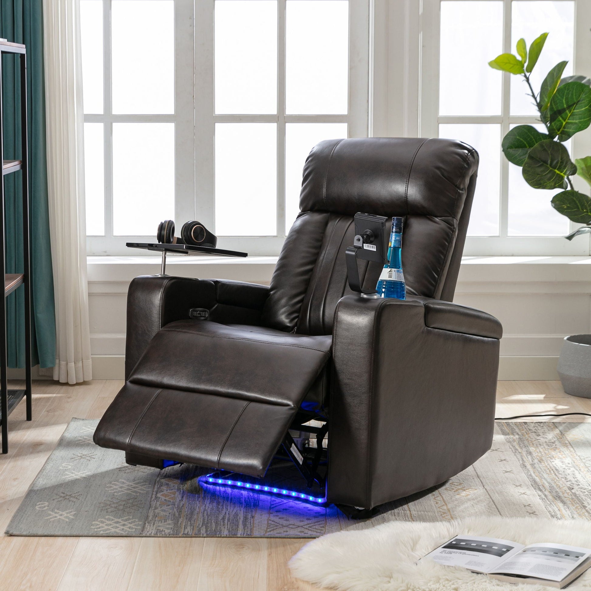 Power Recliner With Storage Arms, Cupholders, Swivel Tray Table And Cell Phone Stand - Brown Hearth and Haven