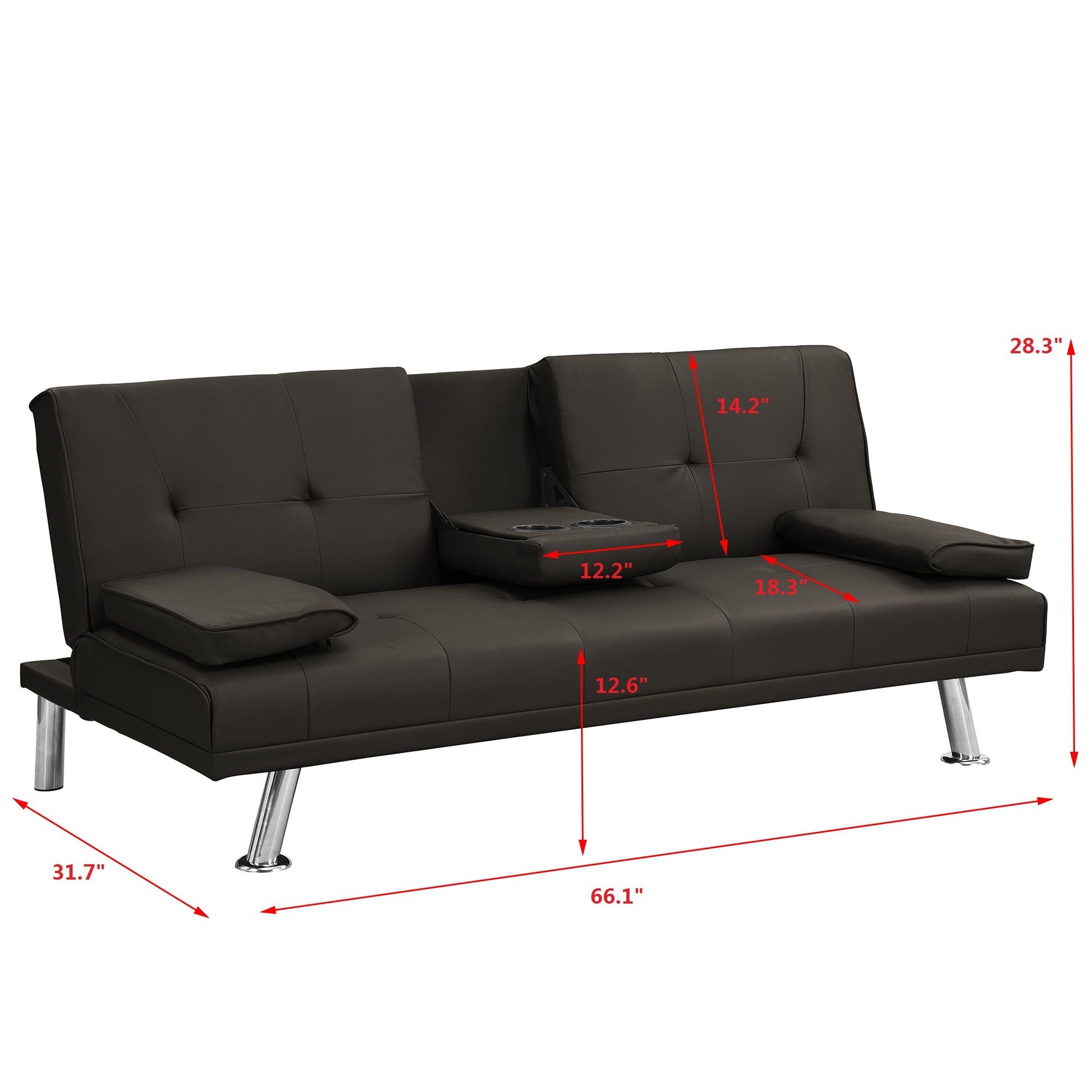 Modern Sofa Bed With Armrest 2 Holders, Wood Frame & Stainless Leg Home Essentials