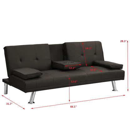 Modern Sofa Bed With Armrest 2 Holders, Wood Frame & Stainless Leg Home Essentials