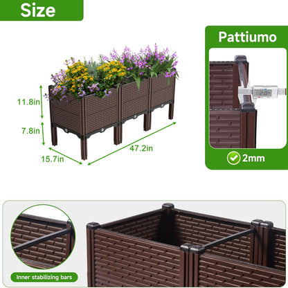 Raised Garden Beds Outdoor, Polypropylene Planter Boxes Outdoor For Vegetables, Flowers, Herbs, Garden Box With Drain Outlet, Heat And Frost Resistant Planters - Black / Brown Daily Nest