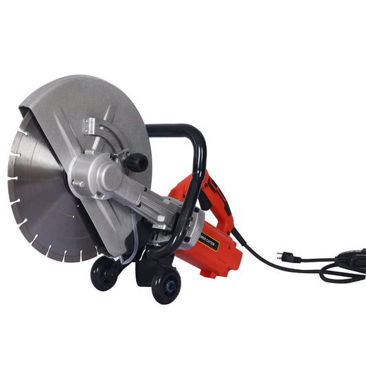 14" Electric Cut Off Saw Wet / Dry Concrete Saw Cutter With Guide Roller And Water Line Attachment, 3000W - Black / Silver Daily Nest