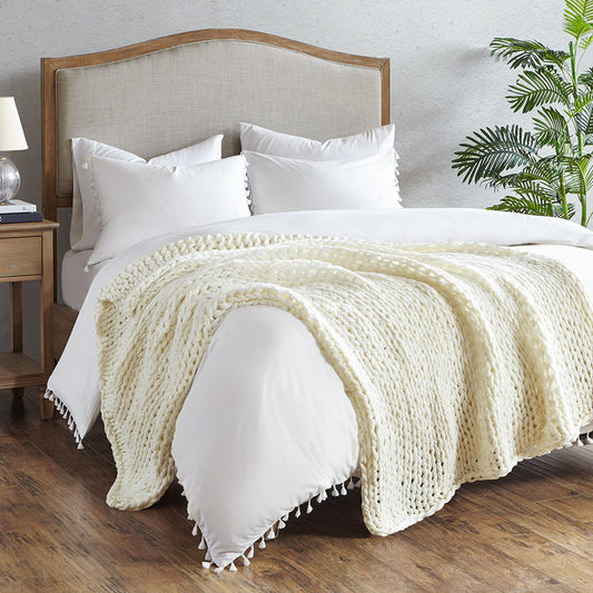 Chunky Double Knit Handmade Throw - Ivory