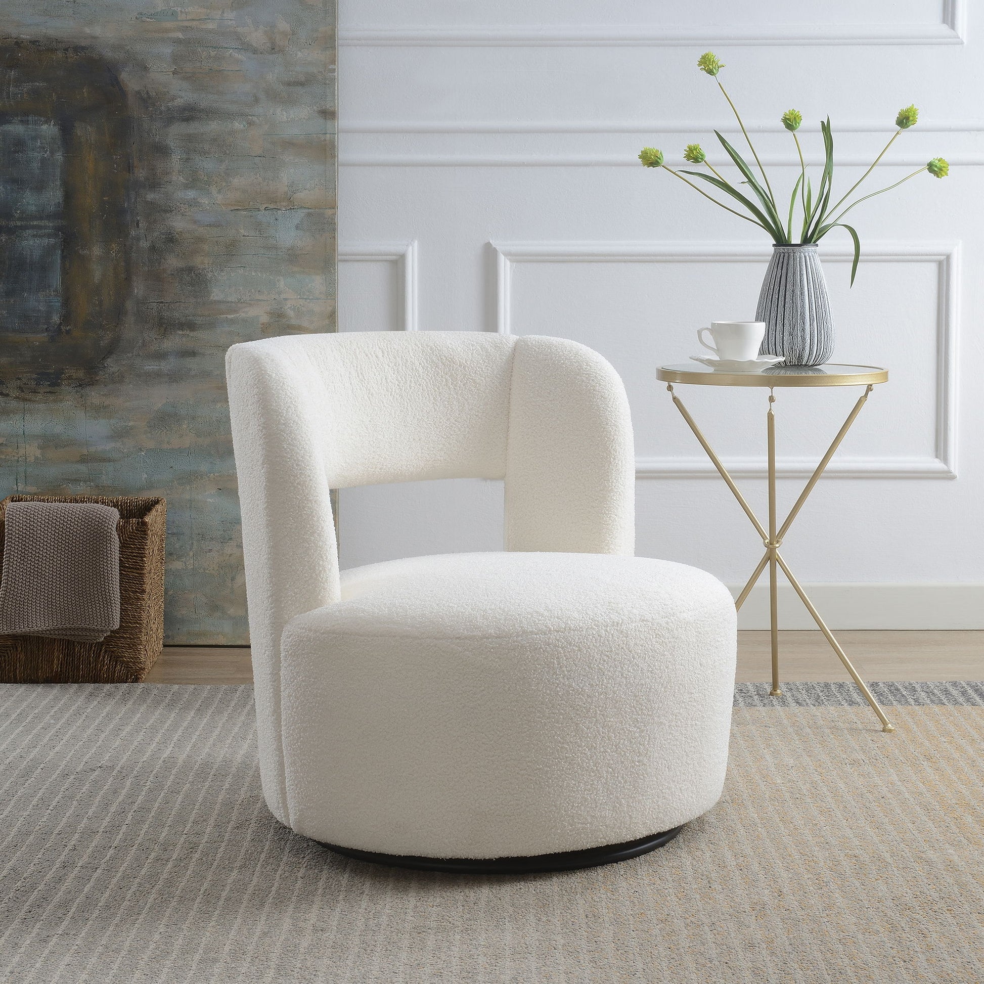 Swivel Comfy Round Barrel Chair With Soft Teddy Fabric For Living Room Home Essentials