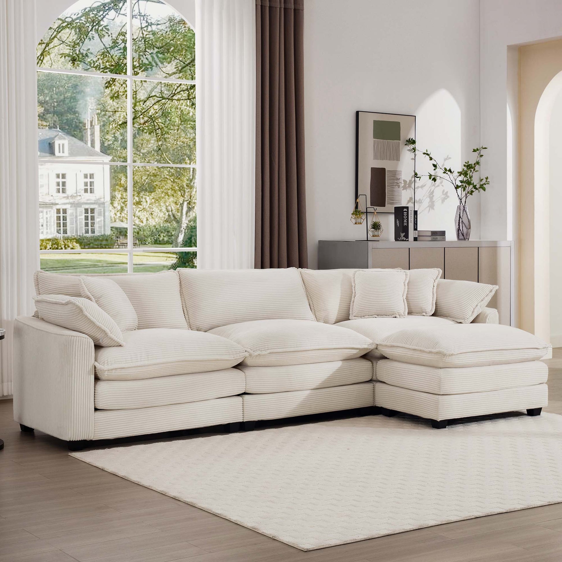 Modern Oversized Modular Cushion Sofa With Ottoman, Low Back, Deep Seating Sofa Set Home Essentials