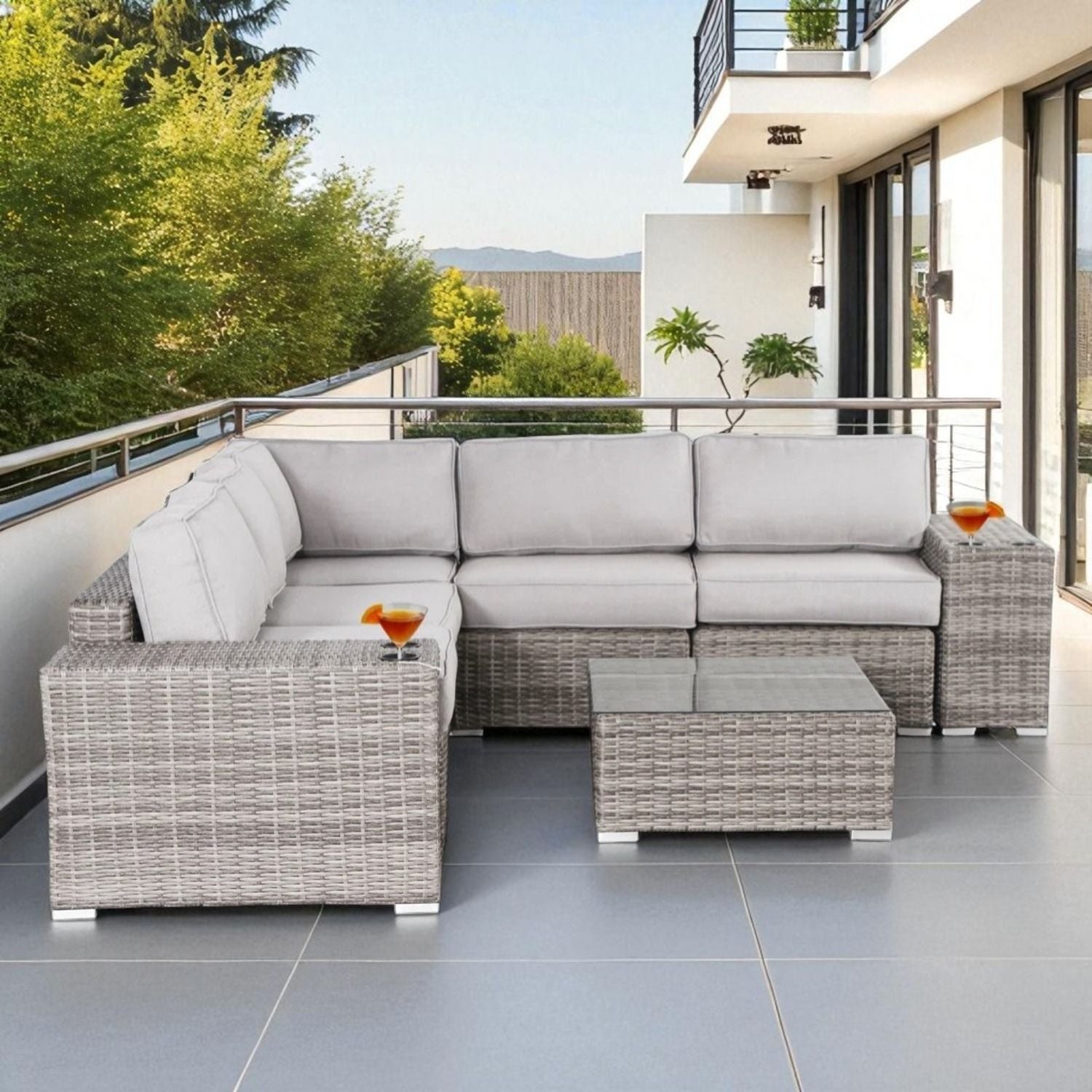 Modern Patio Rattan Sectional Set With Cushions LSI Patio Furniture