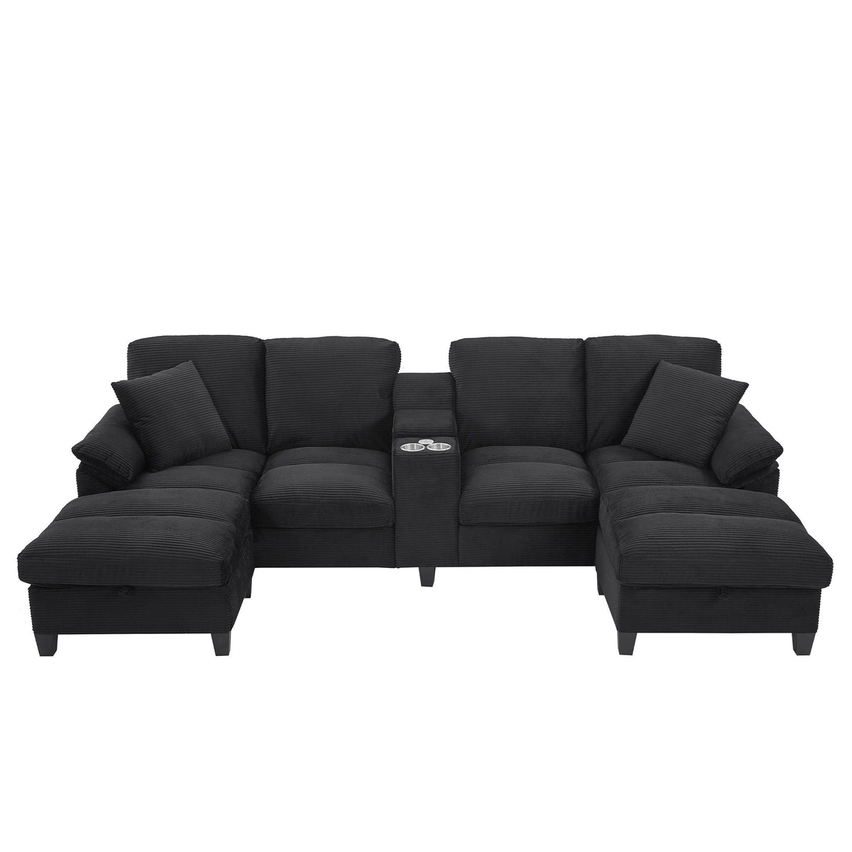 Modern U - Shaped Sectional Sofa With Storage Ottomans, USB Ports, And Cup Holders Hearth and Haven