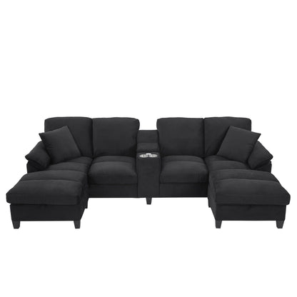 Modern U - Shaped Sectional Sofa With Storage Ottomans, USB Ports, And Cup Holders Hearth and Haven