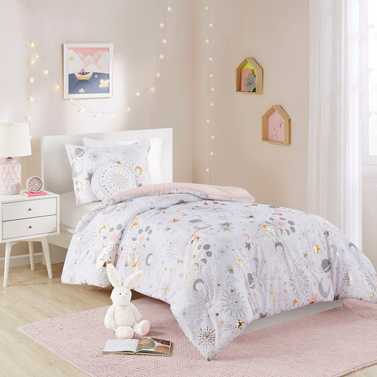 Celia - Starry Sky Metallic Printed Comforter Set - Blush / Gold Mi Zone Kids