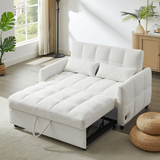 Loveseat Sofa Pull-Out Bed With Adjustable Backrest, 3 USB Ports And 2 Lumbar Pillows For Living Room Hearth and Haven