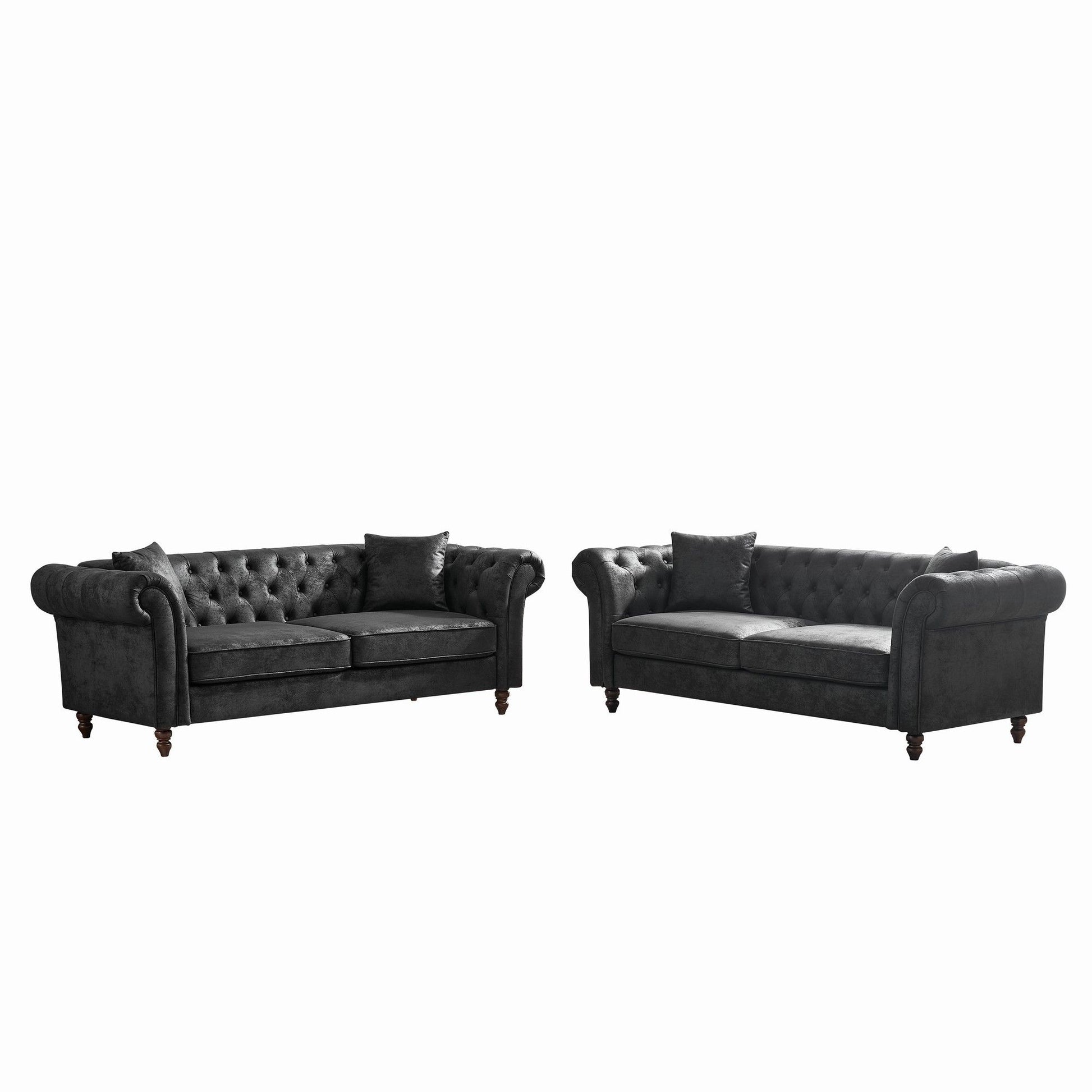 Chesterfield 3 And 3 Seater Sofa Set High Tech Fabric Roll Armrest Upholstered Couch Home Essentials