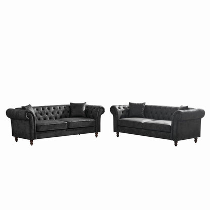 Chesterfield 3 And 3 Seater Sofa Set High Tech Fabric Roll Armrest Upholstered Couch Home Essentials