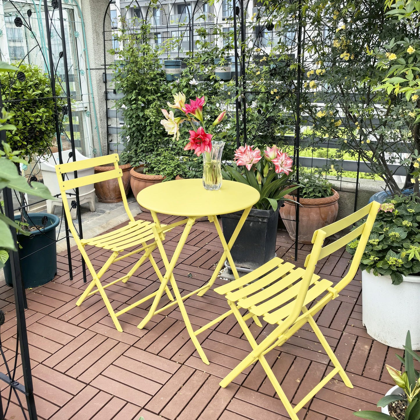 3 Piece Patio Bistro Set Of Foldable Round Table And Chairs Home Essentials