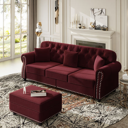 Upholstered 3 Seater Sofa Set With Ottoman Home Essentials