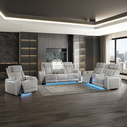 Electra - 3 Piece Power Reclining Sofa, Loveseat And Recliner Set With Power Headrests, Massage And LED Lighting Matrix Furniture Group