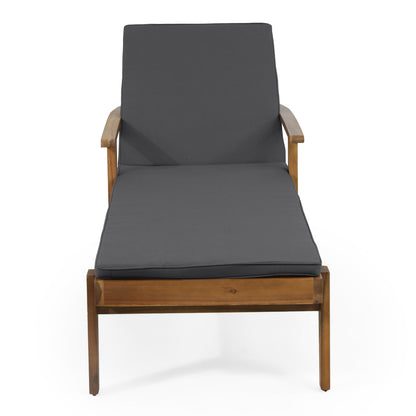 Jason - Black Chaise Lounge Adjustable Acacia Wood Outdoor Furniture Noble House