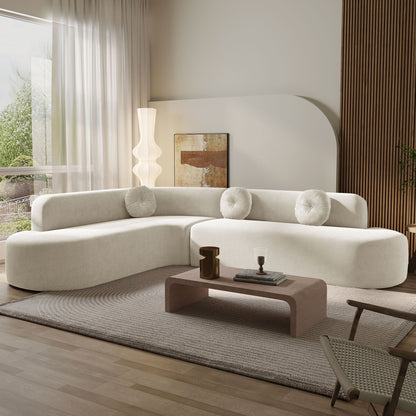 Extra Large Sectional Sofa Soft Fabric Upholstery, Elegant Curved Design With 3 Round Cushions, High - Resilience Foam For Ultimate Comfort - Beige Noble House