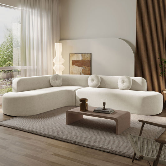 Extra Large Sectional Sofa Soft Fabric Upholstery, Elegant Curved Design With 3 Round Cushions, High - Resilience Foam For Ultimate Comfort - Beige Noble House