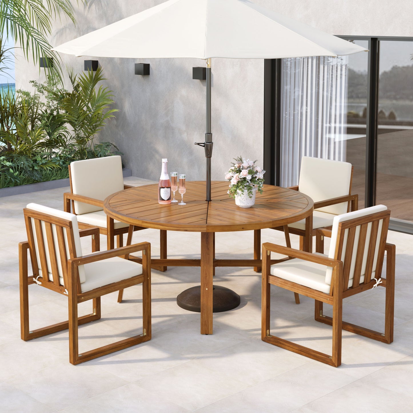 5 Piece Outdoor Patio Dining Set With 4 Armchairs And Table - Beige Hearth and Haven