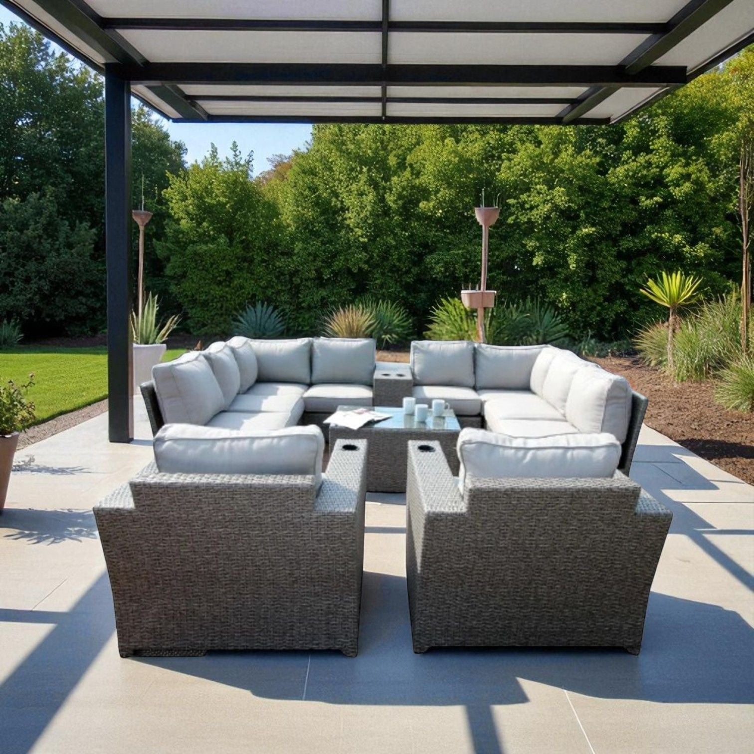 Outdoor Wicker Sectional With Weather Resistant Cushions And Table LSI Patio Furniture