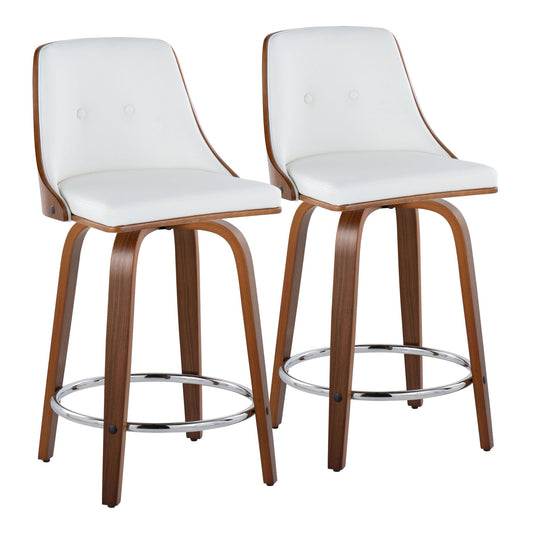 Gianna - Mid-Century Modern Fixed Height Stool With Swivel With Round Footrest (Set of 2) Lumi Source