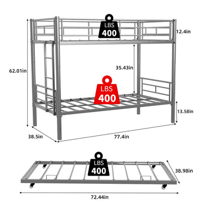 Bunk Bed For Kids, Convertible Frame With Ladders & Guardrail Home Essentials