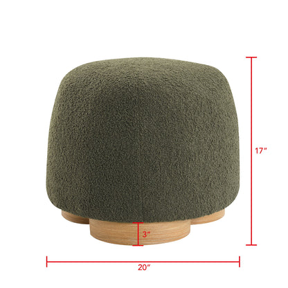 Round Soft Teddy Fabric Upholstered Ottoman With Metal Accents Home Essentials