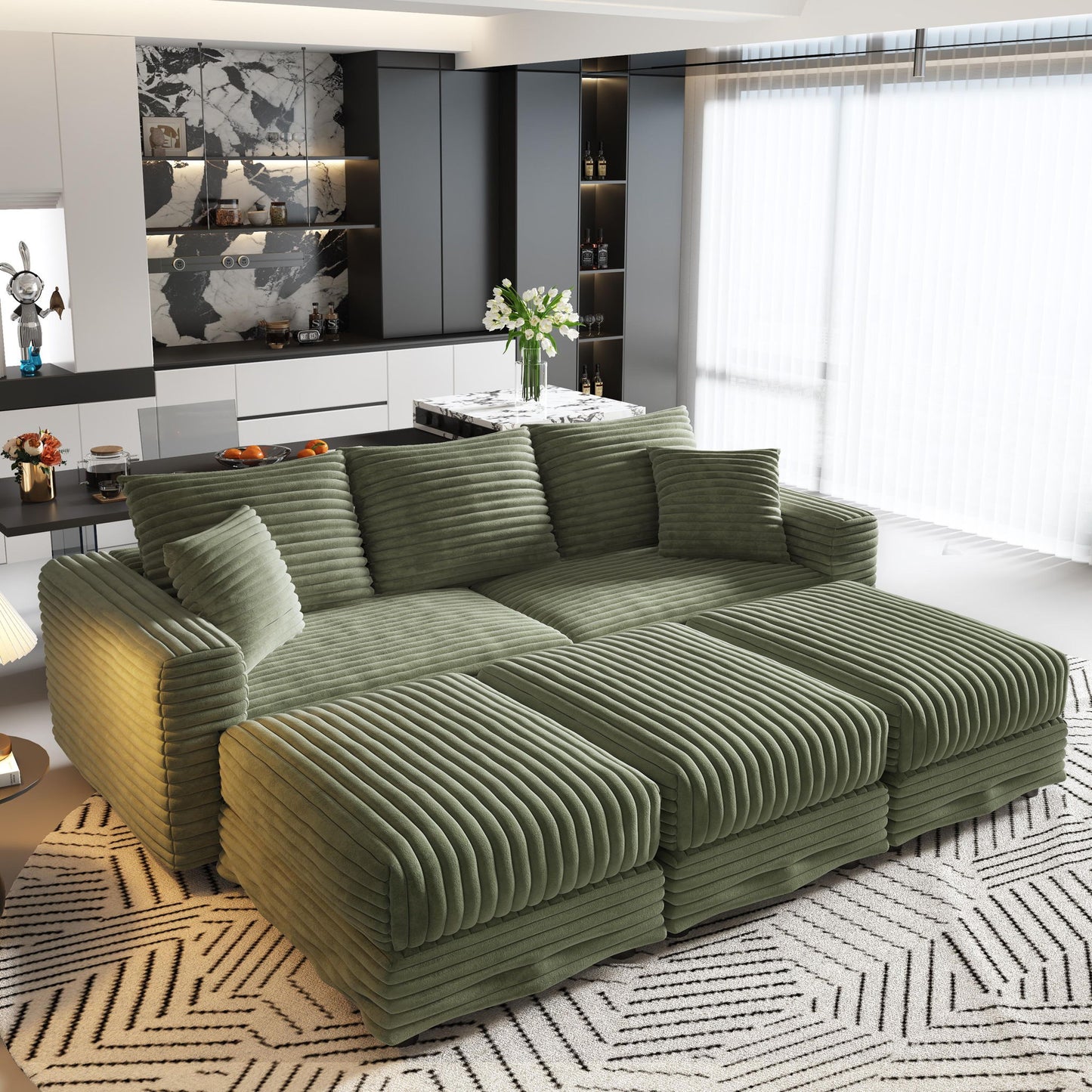 Convertible Deep Seat Sofa With Soft Pillows And Ottomans Home Essentials