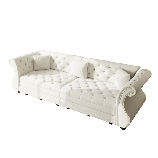 Oversized Chesterfield Pull Out Sofa Bed, Roll Arm Couch With Flower Tufting For Living Room Home Essentials