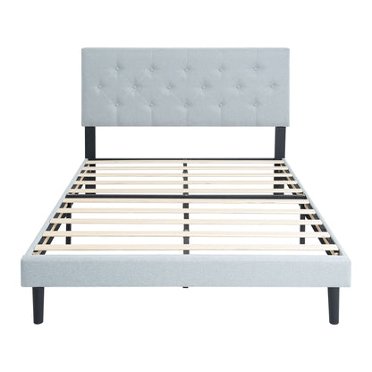 Modern Upholstered Platform Bed Frame With Button Tufted Linen Fabric Headboard Home Essentials
