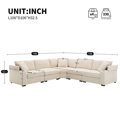 Convertible L Shaped Sectional Corner Couch With Armrest Storage Cup Holders USB Charger, Irregular Corner Oversized Comfy Modular Sofa Luxe & Co.