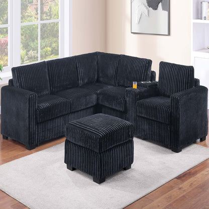 Contemporary L-Shaped Sectional Set With USB Console & Ottoman Home Essentials