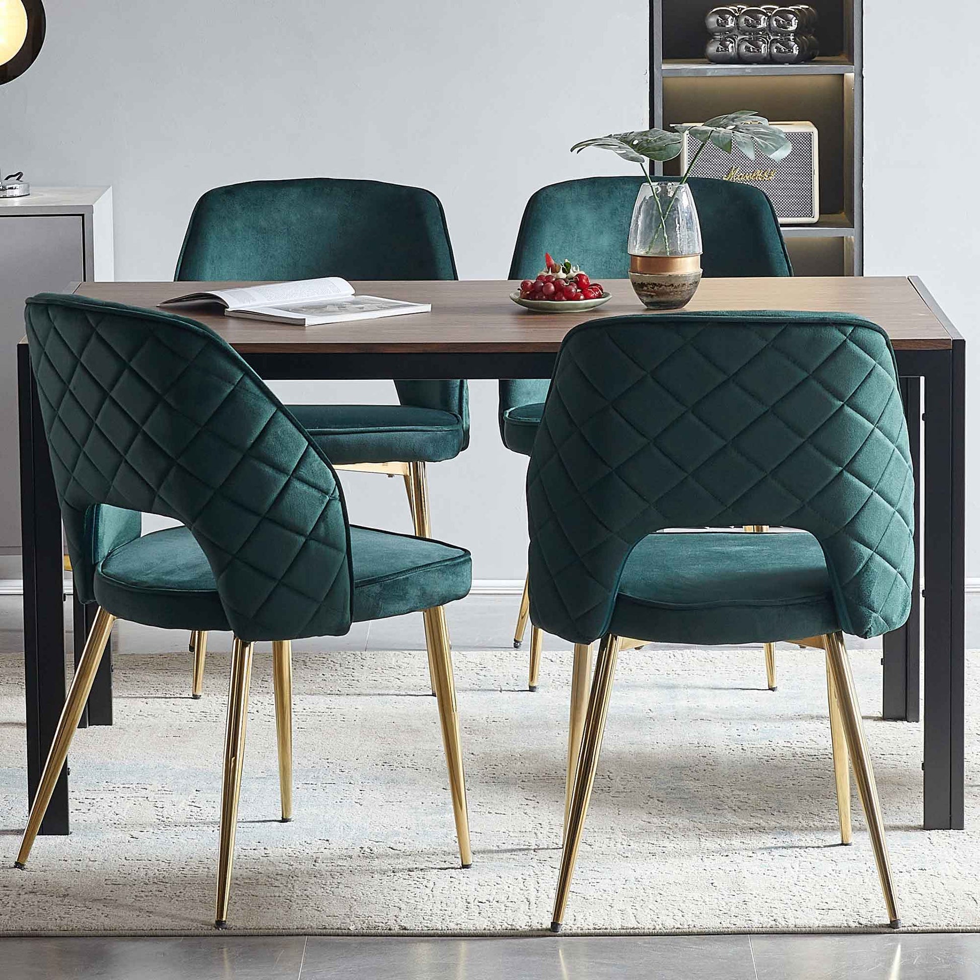 Velvet Dining Chairs With Metal Legs And Hollow Back Upholstered Dining Chairs Home Essentials