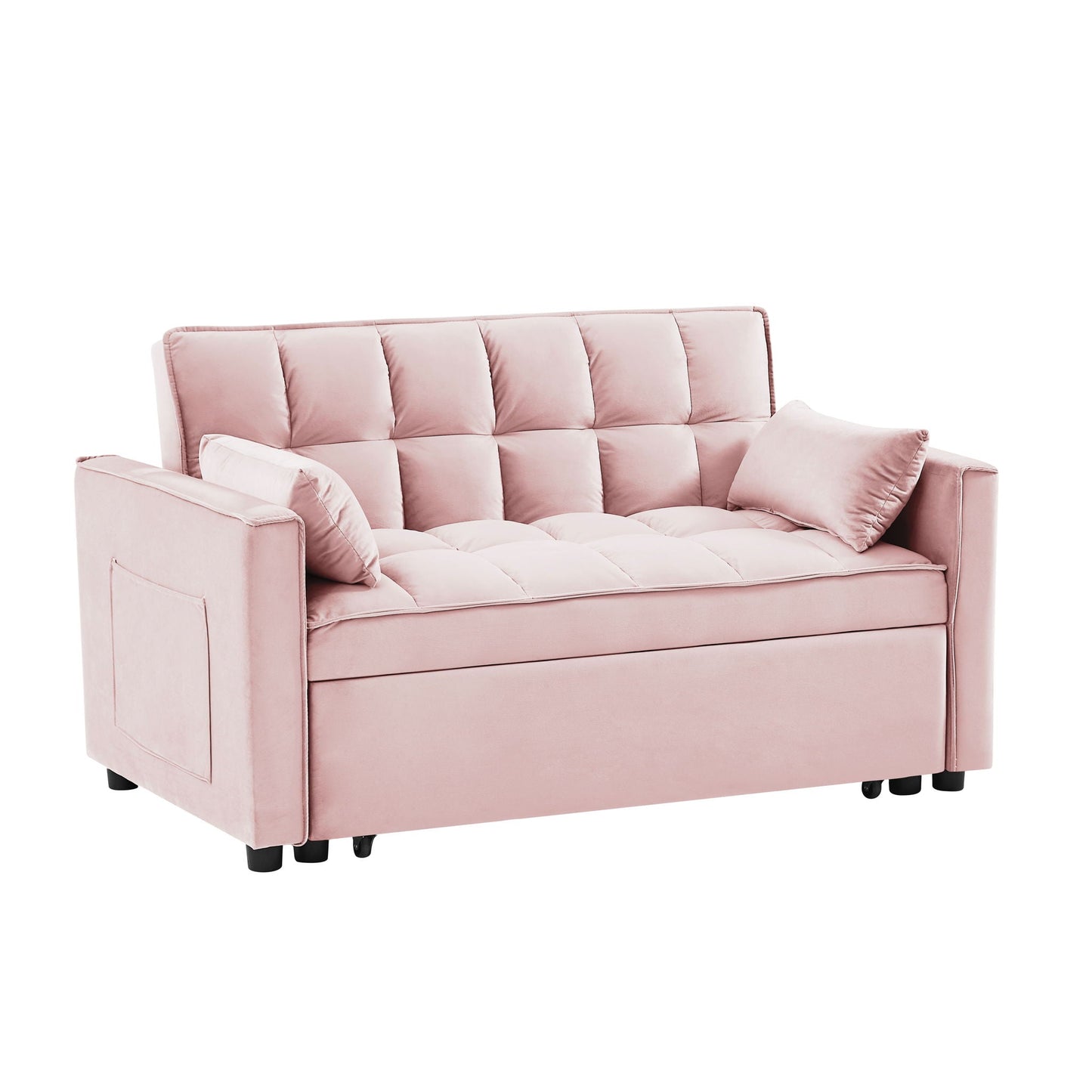 Modern Velvet Convertible Loveseat Futon Sofa With Pullout Bed, Reclining Backrest Home Essentials