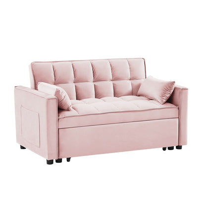 Modern Velvet Convertible Loveseat Futon Sofa With Pullout Bed, Reclining Backrest Home Essentials